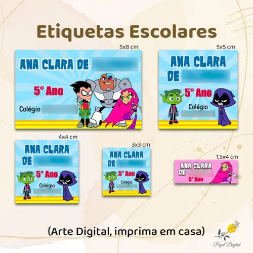 Etiquetas Escolares Jovens Titãs - Arte Digital