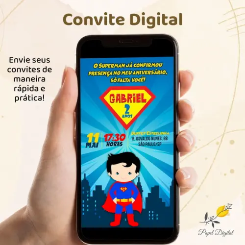 Convite Digital Super Homem Modelo 3