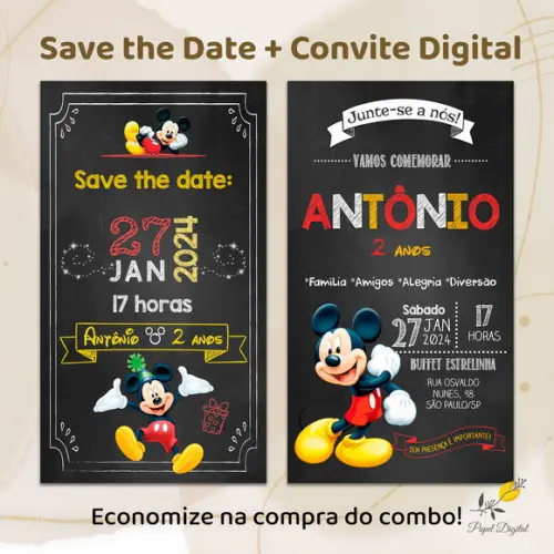Convite + Save The Date Digital Mickey