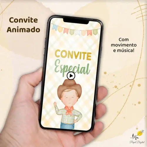 Convite Animado (vídeo) Festa Junina Modelo 2 Menino
