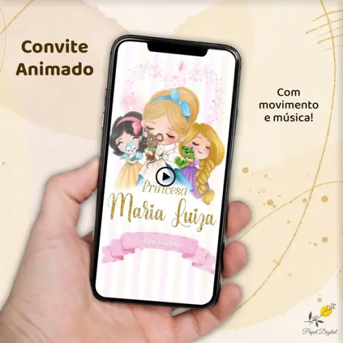 Convite Animado (vídeo) Princesas Disney Modelo 2