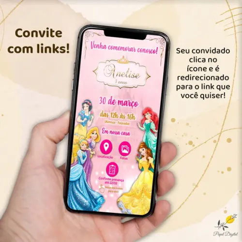 Convite Interativo Princesas Modelo 3