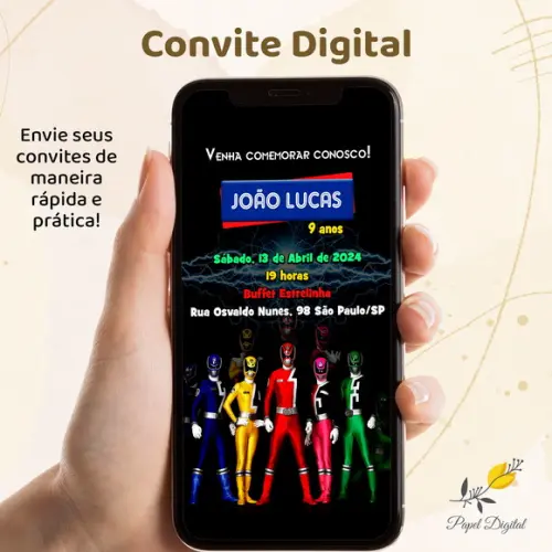 Convite Digital Power Rangers Modelo 7