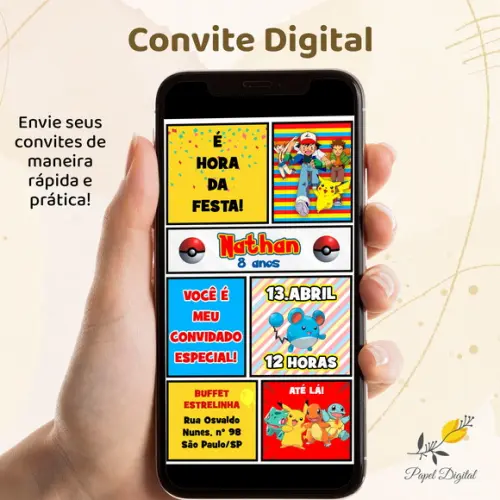 Convite Digital Pokemon Modelo 8