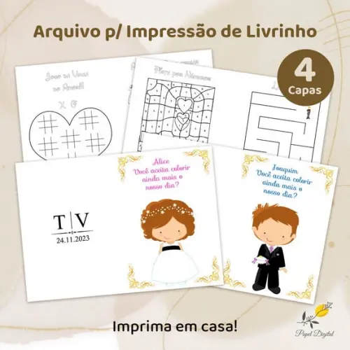 Livrinho de Atividades - Casamento (arquivo Digital) 4 Capas