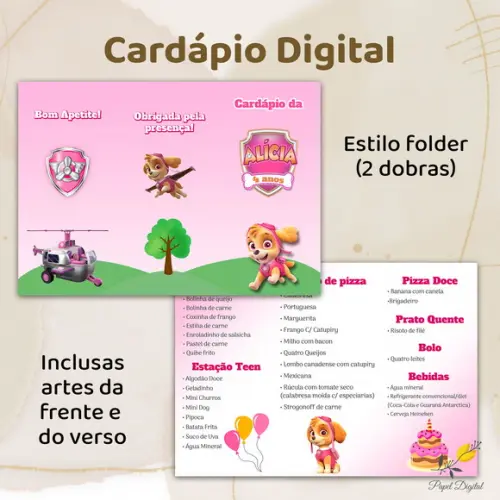 Cardápio Digital Festa Infantil Patrulha Canina Modelo 3