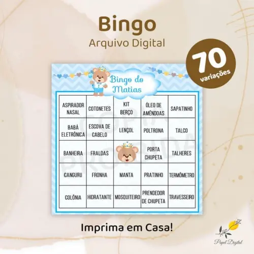 Bingo Chá de Bebê - Arquivo Digital - 70 Cartelas