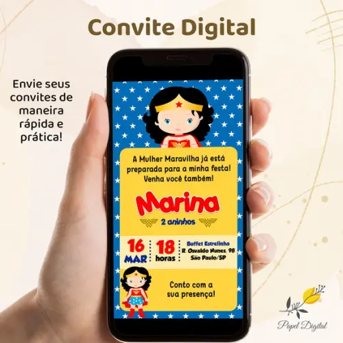 Convite Digital Mulher Maravilha Modelo 8