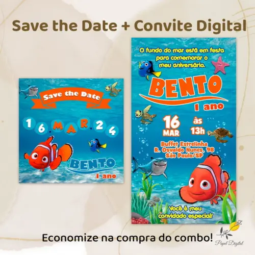 Convite + Save The Date Digital Nemo