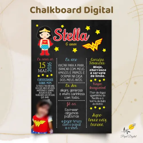 Chalkboard Digital Mulher Maravilha Modelo 3
