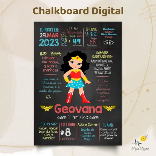 Chalkboard Digital Mulher Maravilha Modelo 2