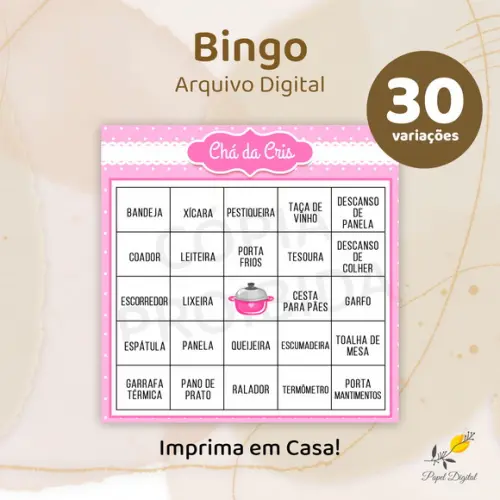 Bingo Chá de Cozinha - Arquivo Digital 30 Cartelas