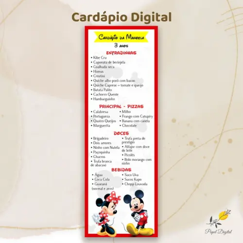 Cardápio Digital Festa Infantil Mickey