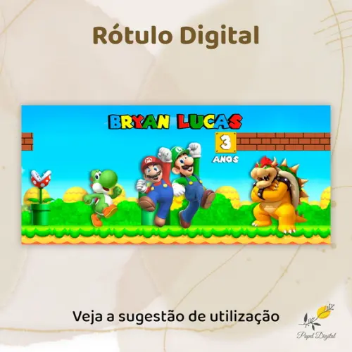 Rótulo Digital Cofrinho ou Caneca Mario