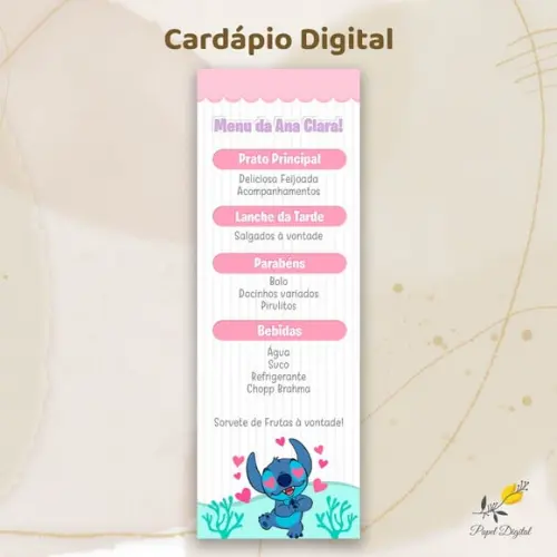 Cardápio Digital Festa Infantil Stitch