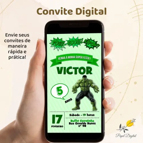 Convite Digital Hulk Modelo 2
