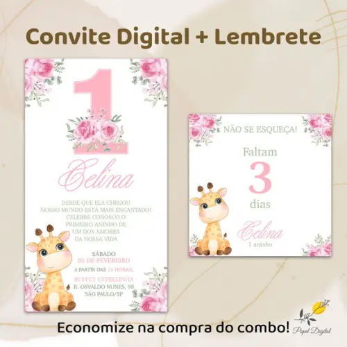 Convite + Lembrete Girafa