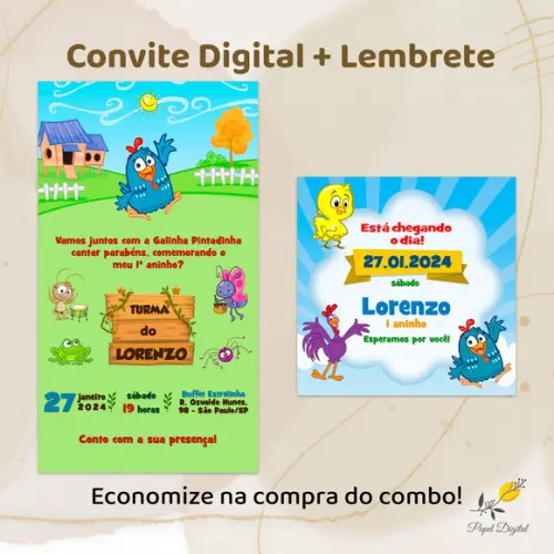 Convite + Lembrete Galinha Pintadinha