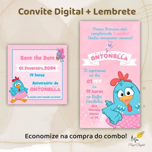 Convite + Save The Date Galinha Pintadinha Modelo 2