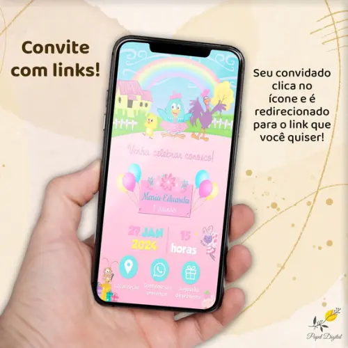 Convite Interativo Galinha Pintadinha Rosa