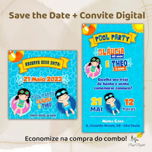 Convite + Save The Date Digital Pool Party 2