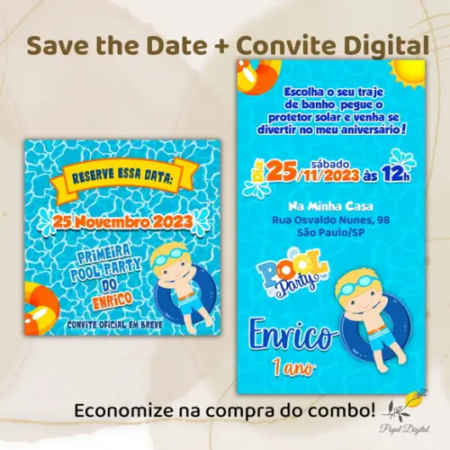 Convite + Save The Date Digital Pool Party 1