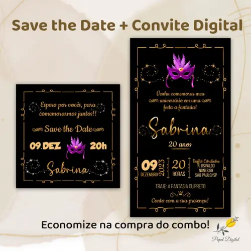 Convite + Save The Date Digital Festa à Fantasia Modelo 3