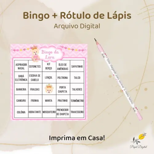 Bingo + Rótulo Lápis - Arquivo Digital - Menina 50un.