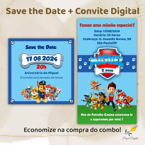 Convite + Save The Date Digital Patrulha Canina