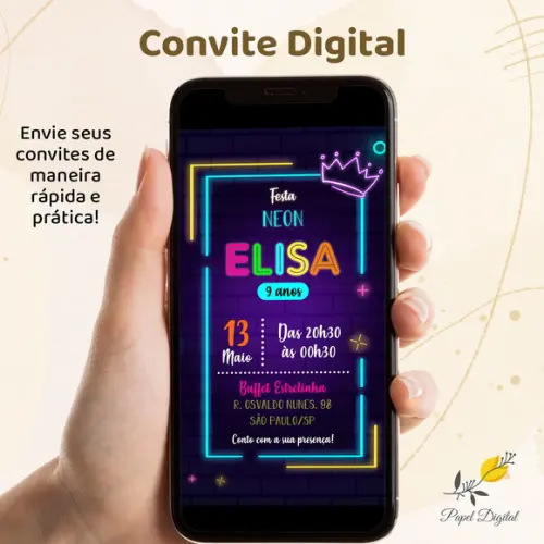 Convite Digital Neon Modelo 4