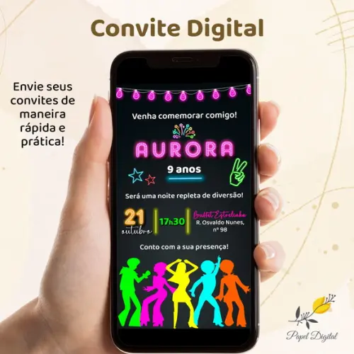 Convite Digital Neon Modelo 7