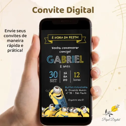 Convite Digital Minions Modelo 6