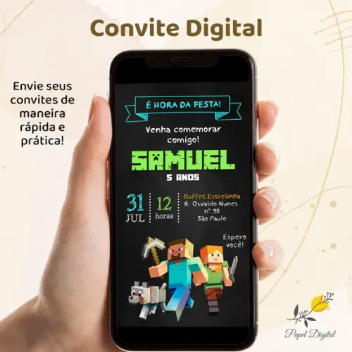 Convite Digital Minecraft Modelo 5