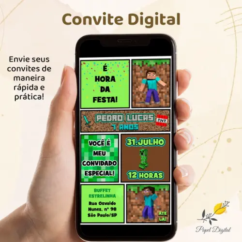 Convite Digital Minecraft Modelo 6
