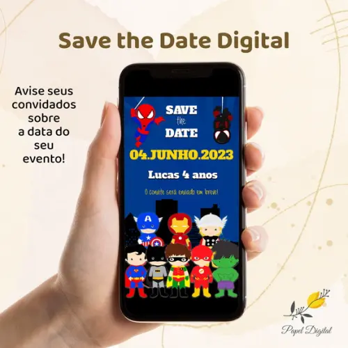 Save The Date Digital Super Heróis Modelo 3