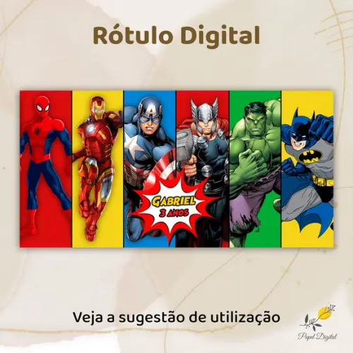 Rótulo Digital Cofrinho ou Caneca Super Heróis