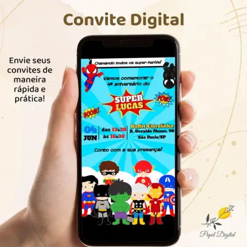 Convite Digital Super Heróis Modelo 12
