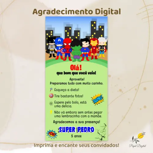 Agradecimento Digital Super Heróis