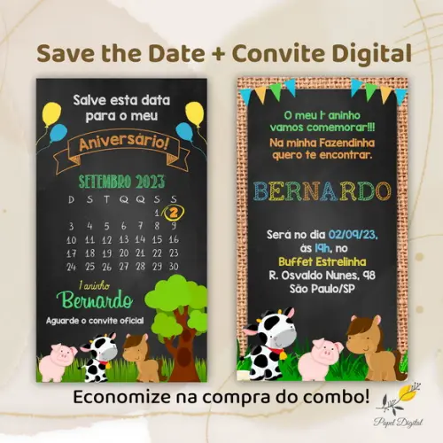 Convite + Save The Date Digital Fazendinha Modelo 2