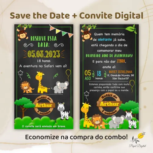 Convite + Save The Date Digital Safari
