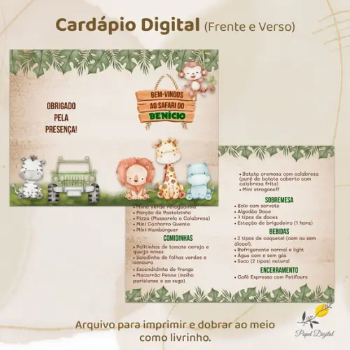 Cardápio Digital Festa Infantil Safari