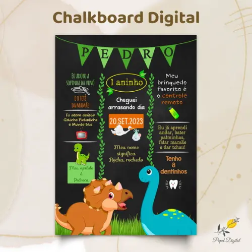 Chalkboard Digital Dinossauro Modelo 3