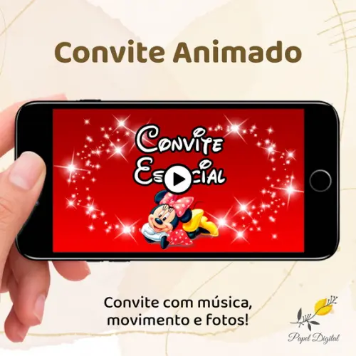 Convite Animado (vídeo) Minnie Vermelha Modelo 2