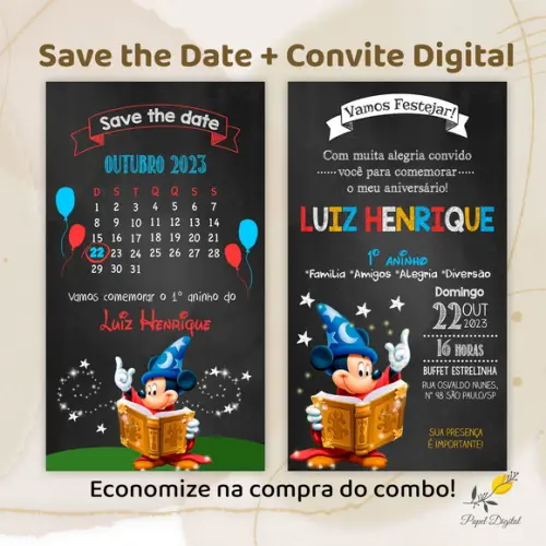 Convite + Save The Date Digital Mickey Mago