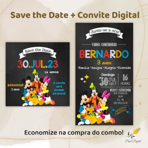 Convite + Save The Date Digital Turma do Mickey