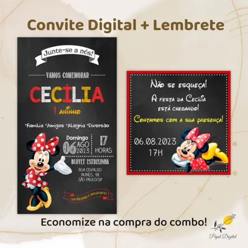 Convite + Lembrete Digital Minnie Modelo 4