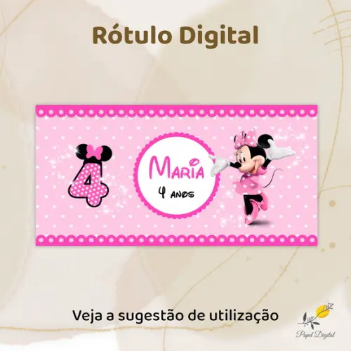 Rótulo Digital Cofrinho ou Caneca Minnie Rosa
