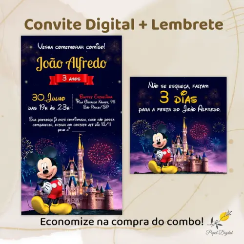 Convite + Lembrete Mickey Modelo 2
