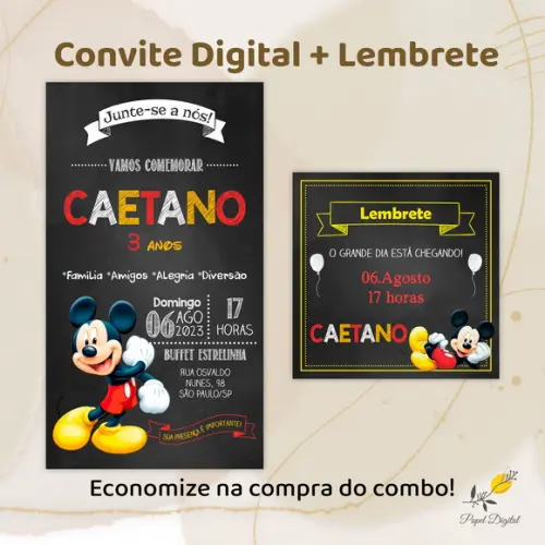 Convite + Lembrete Mickey Modelo 1