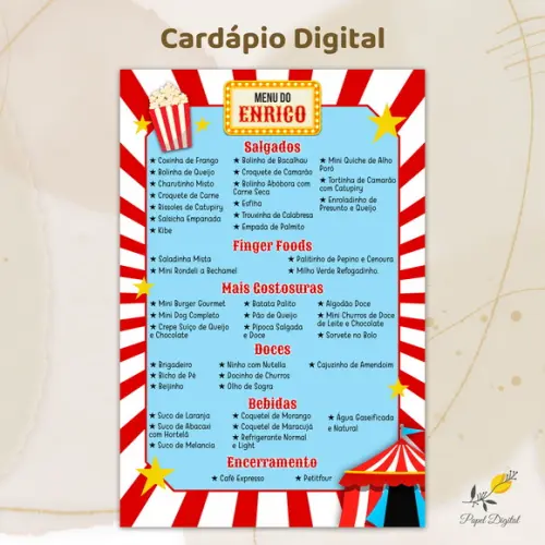 Cardápio Digital Festa Infantil Circo